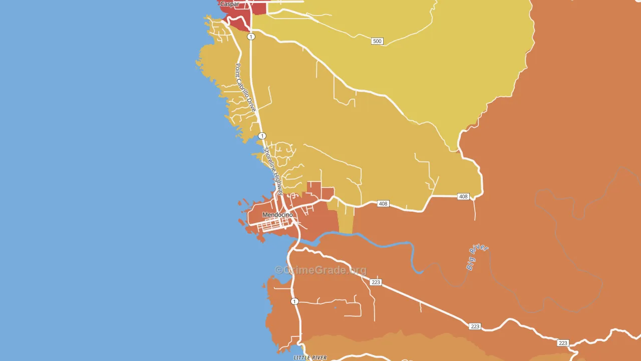 Mendocino, CA Map of Theft Rates