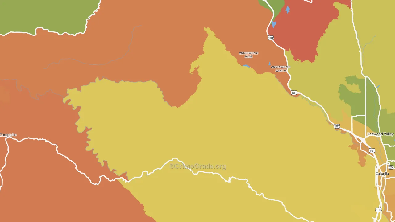 Mendocino County, CA Map of Theft Rates