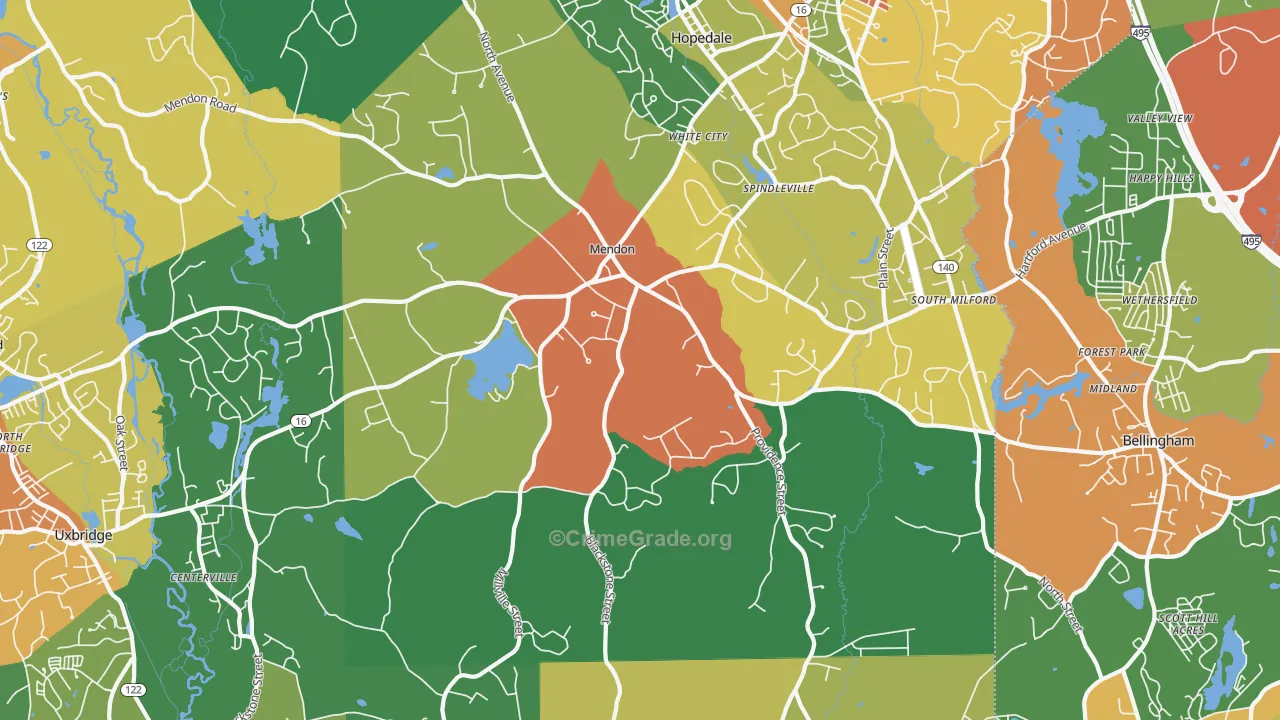 Mendon, MA Map of Theft Rates