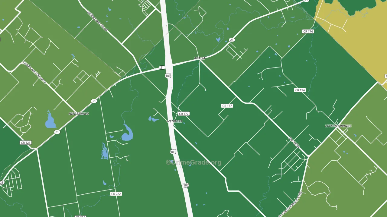Mendoza, TX Map of Theft Rates