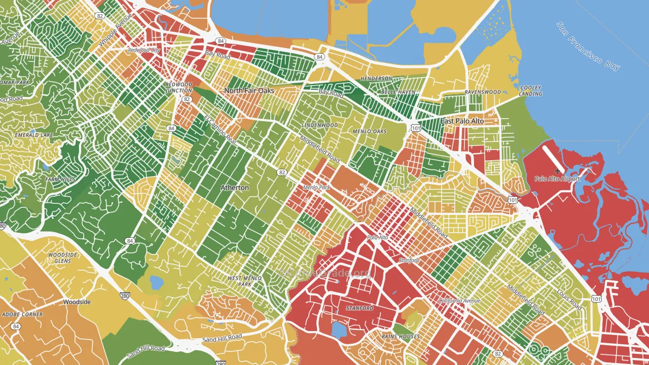 Menlo Park, CA Map of Theft Rates