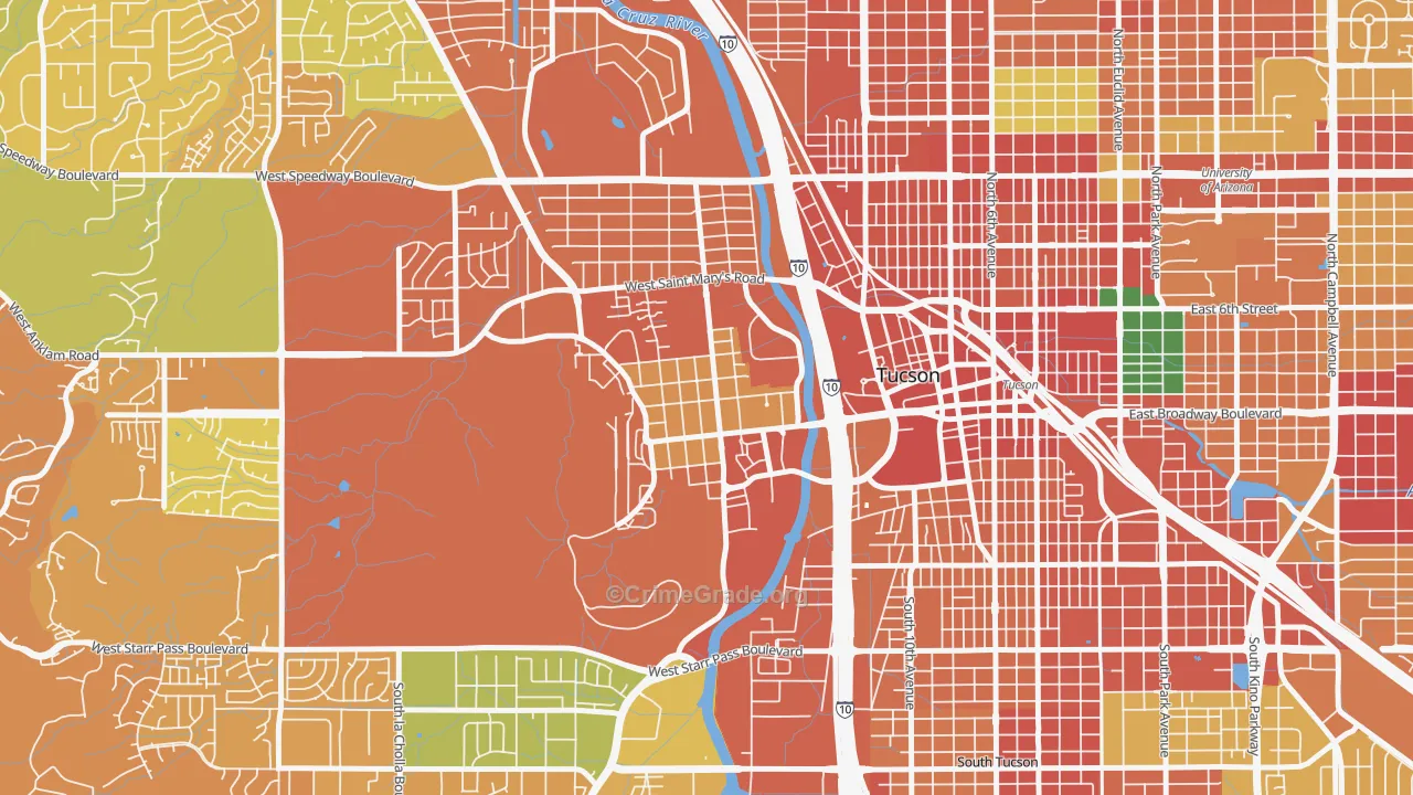 Menlo Park, Tucson, AZ Map of Theft Rates