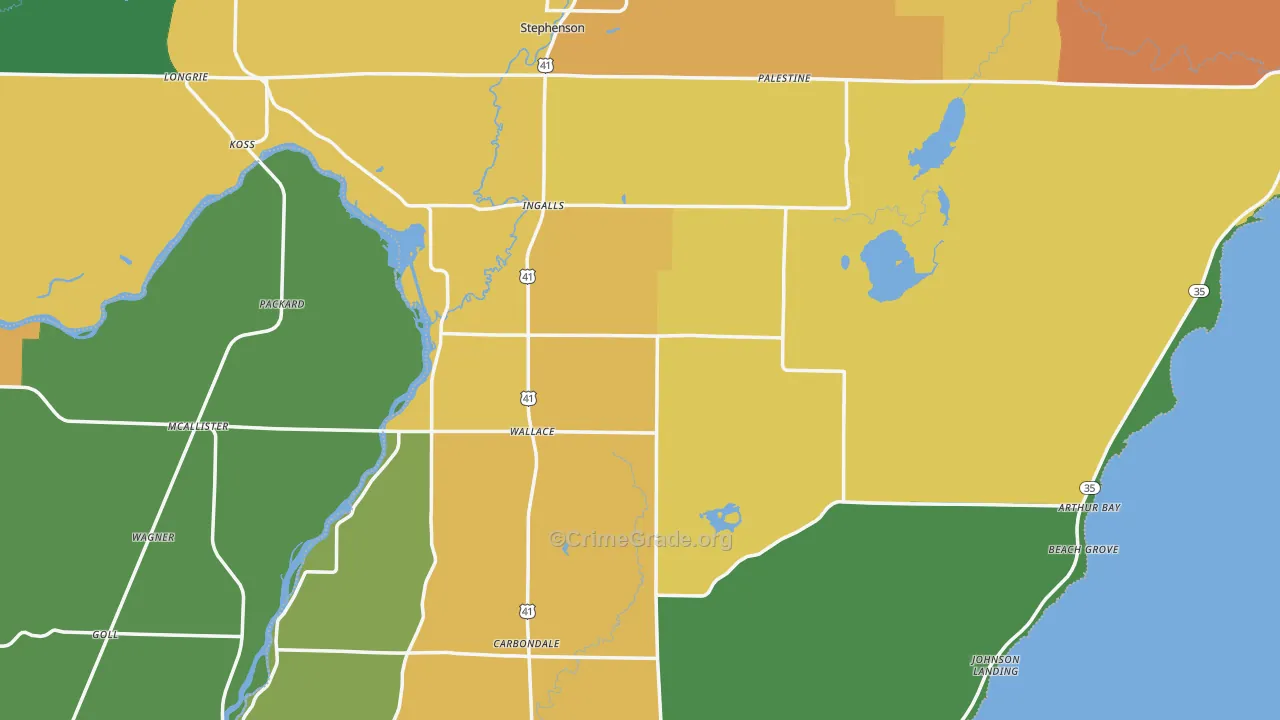 Menominee County, MI Map of Theft Rates