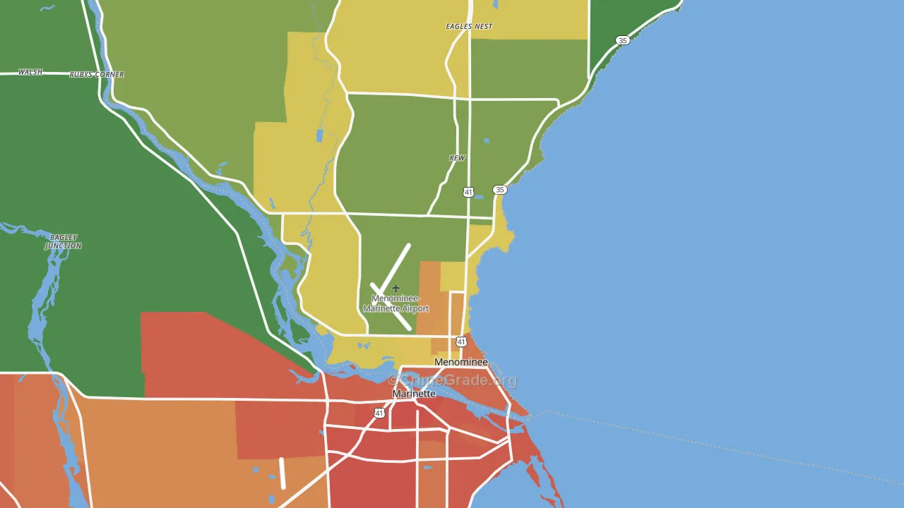 Menominee, MI Map of Theft Rates