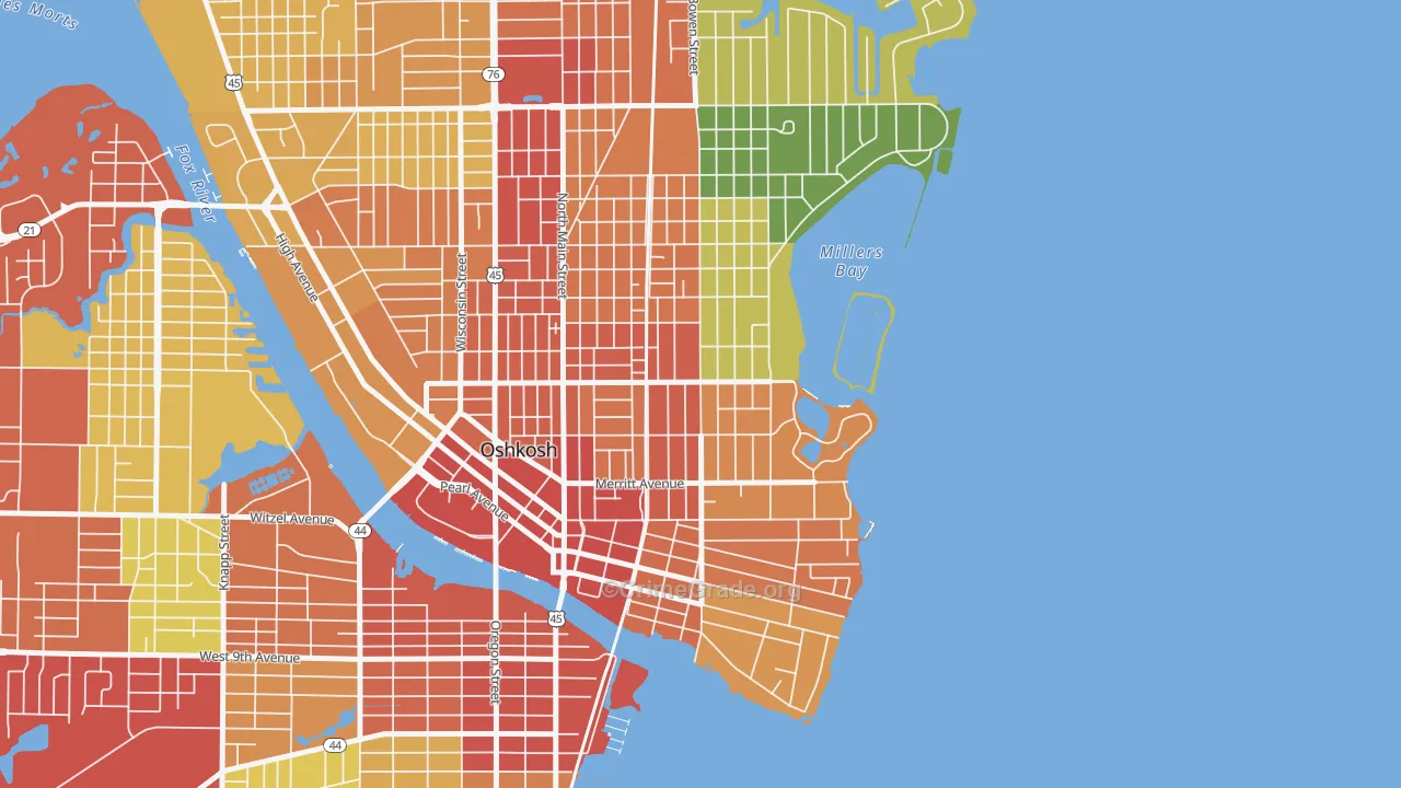 Menominee South, Oshkosh, WI Map of Theft Rates