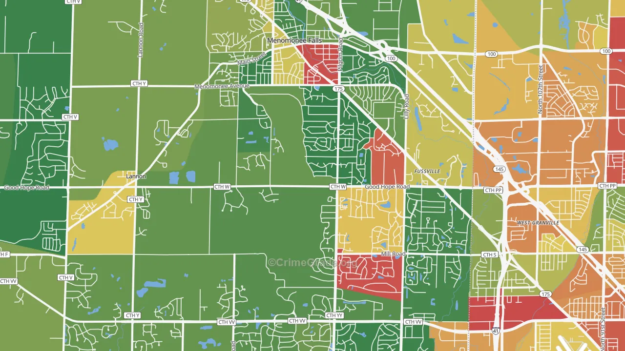 Menomonee Falls, WI Map of Theft Rates