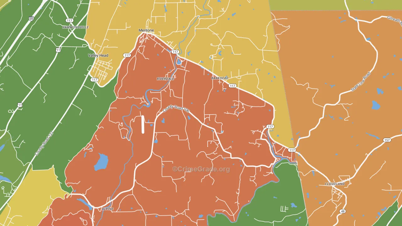 Mentone, AL Map of Theft Rates