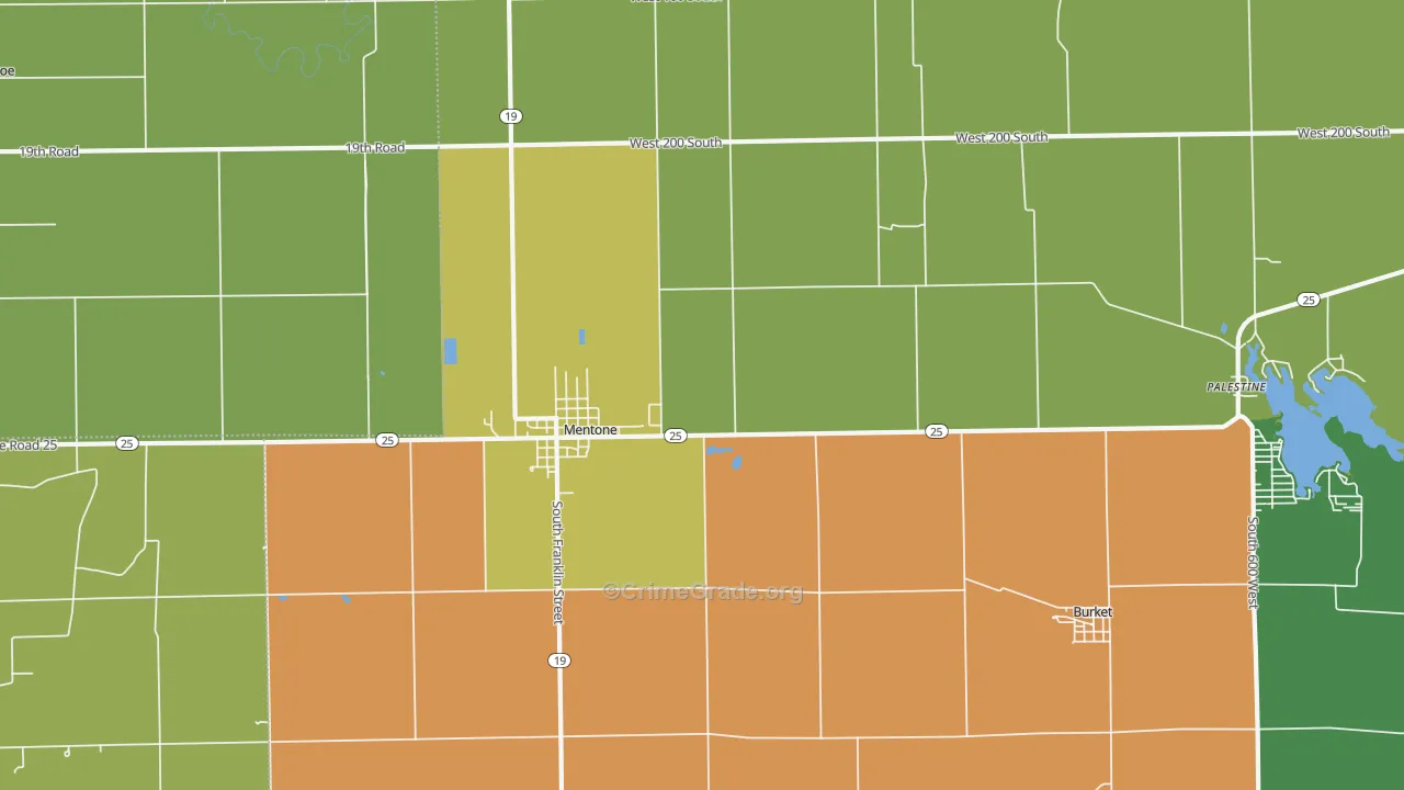 Mentone, IN Map of Theft Rates