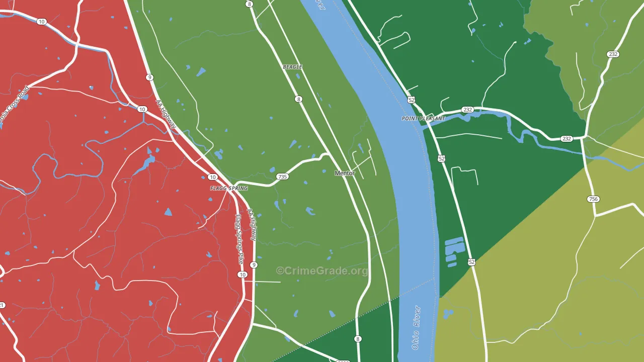 Mentor, KY Map of Theft Rates