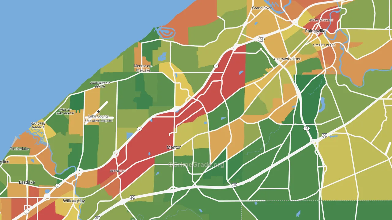 Mentor, OH Map of Theft Rates