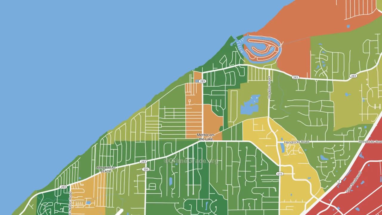 Mentor-on-the-Lake, OH Map of Theft Rates