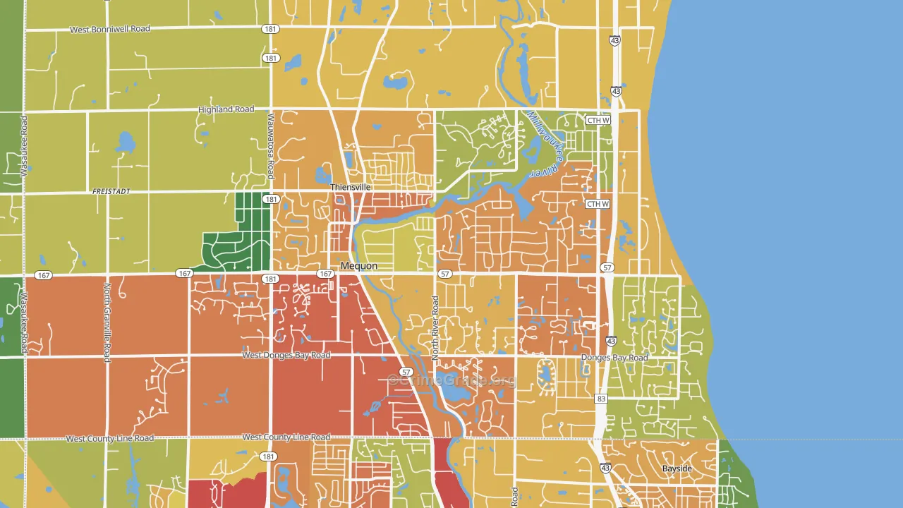 Mequon, WI Map of Theft Rates