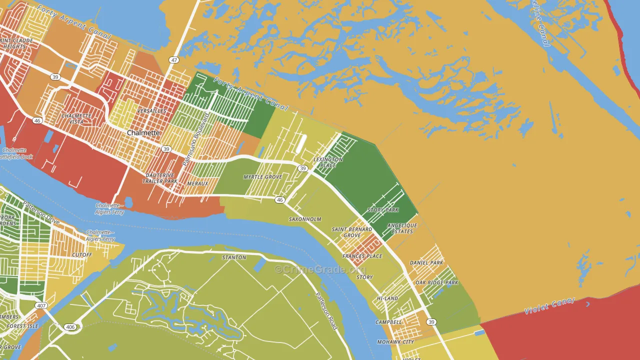 Meraux, LA Map of Theft Rates