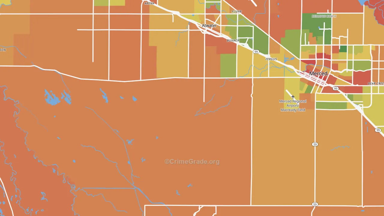 Merced County, CA Map of Theft Rates