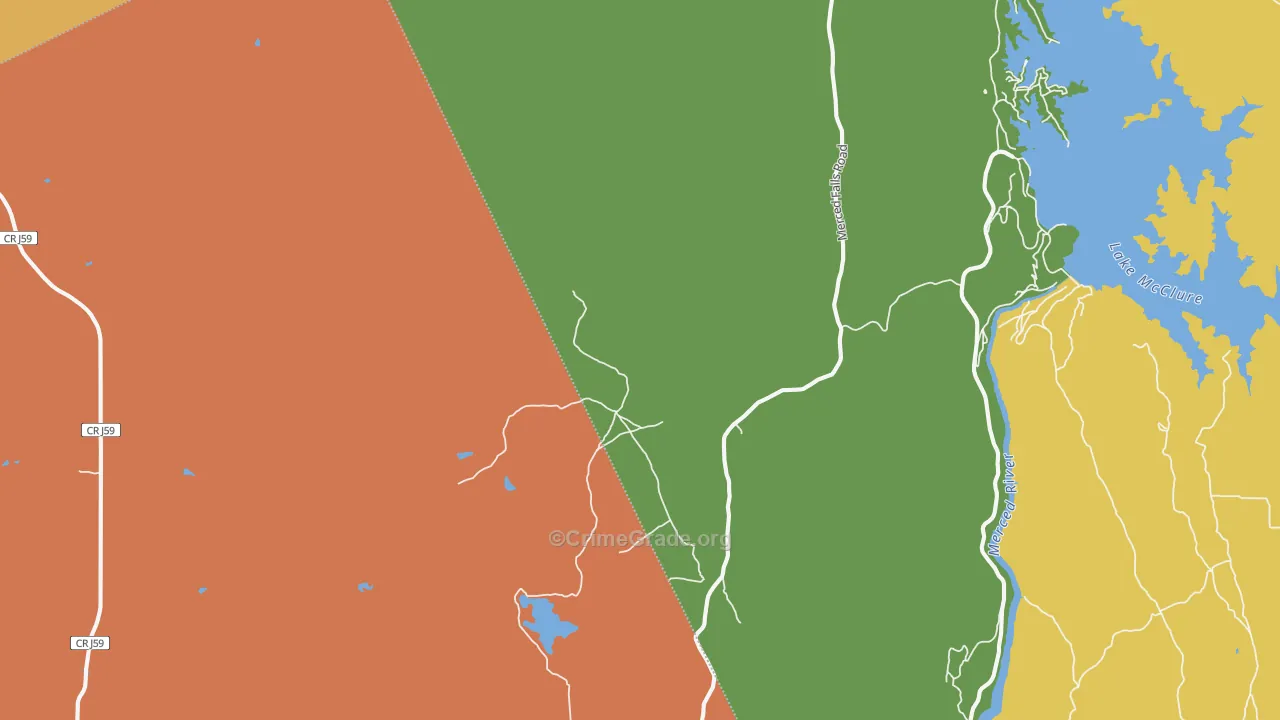 Merced Falls, CA Map of Theft Rates