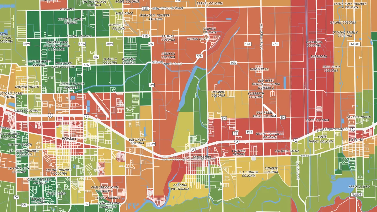 Mercedes, TX Map of Theft Rates