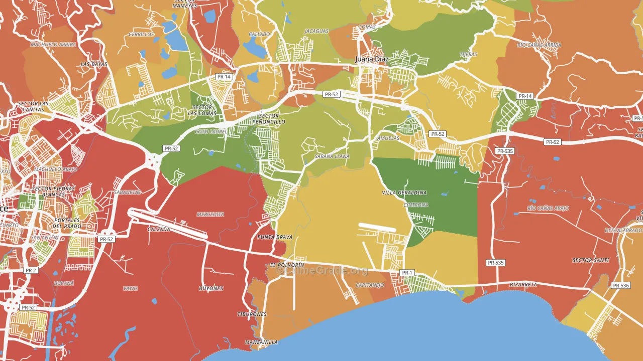 Mercedita, PR Map of Theft Rates