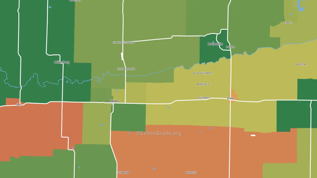Mercer County, IL Map of Theft Rates