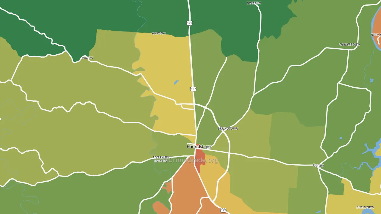 Mercer County, KY Map of Theft Rates