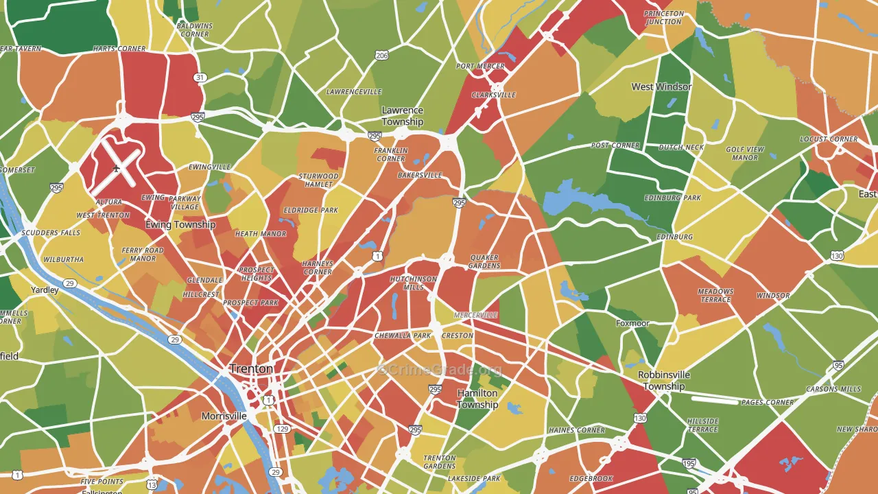 Mercer County, NJ Map of Theft Rates