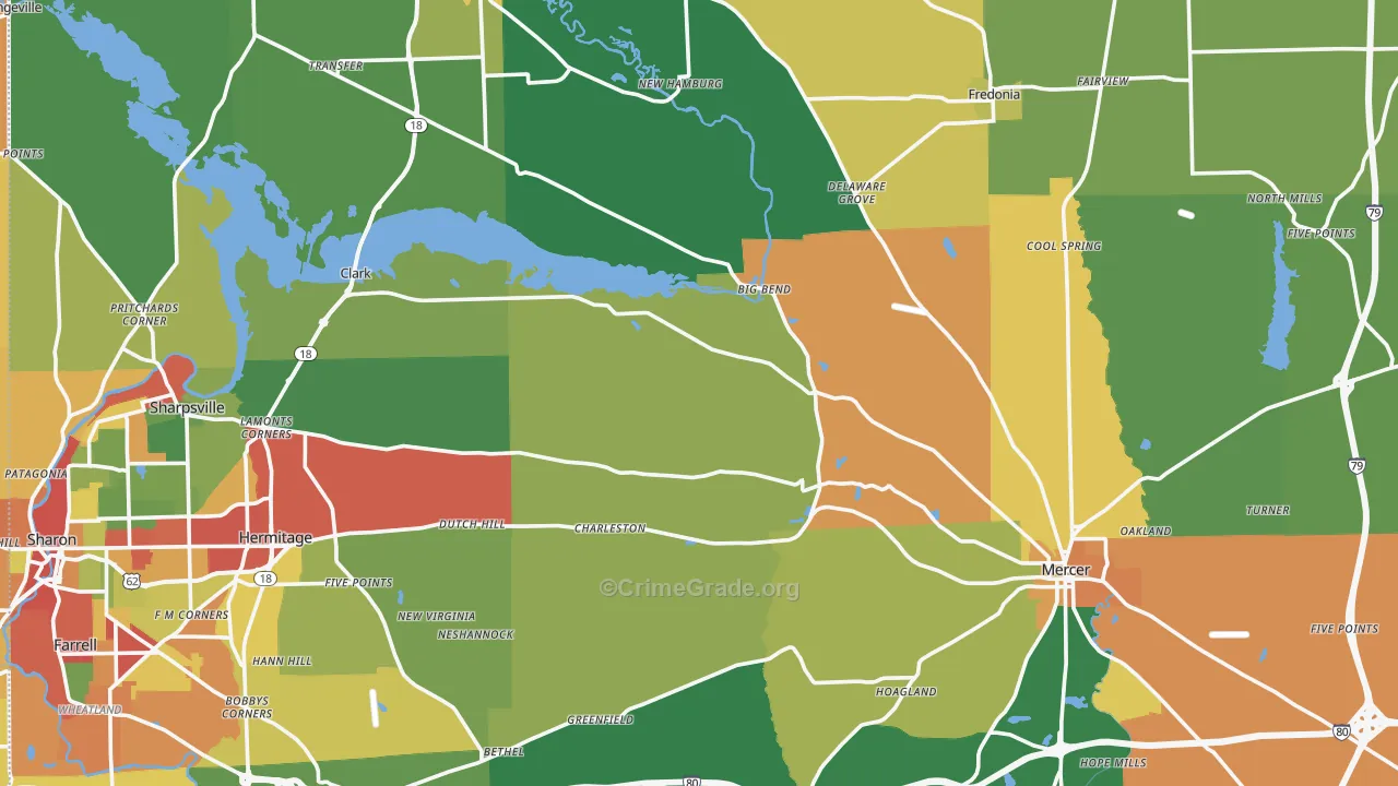 Mercer County, PA Map of Theft Rates