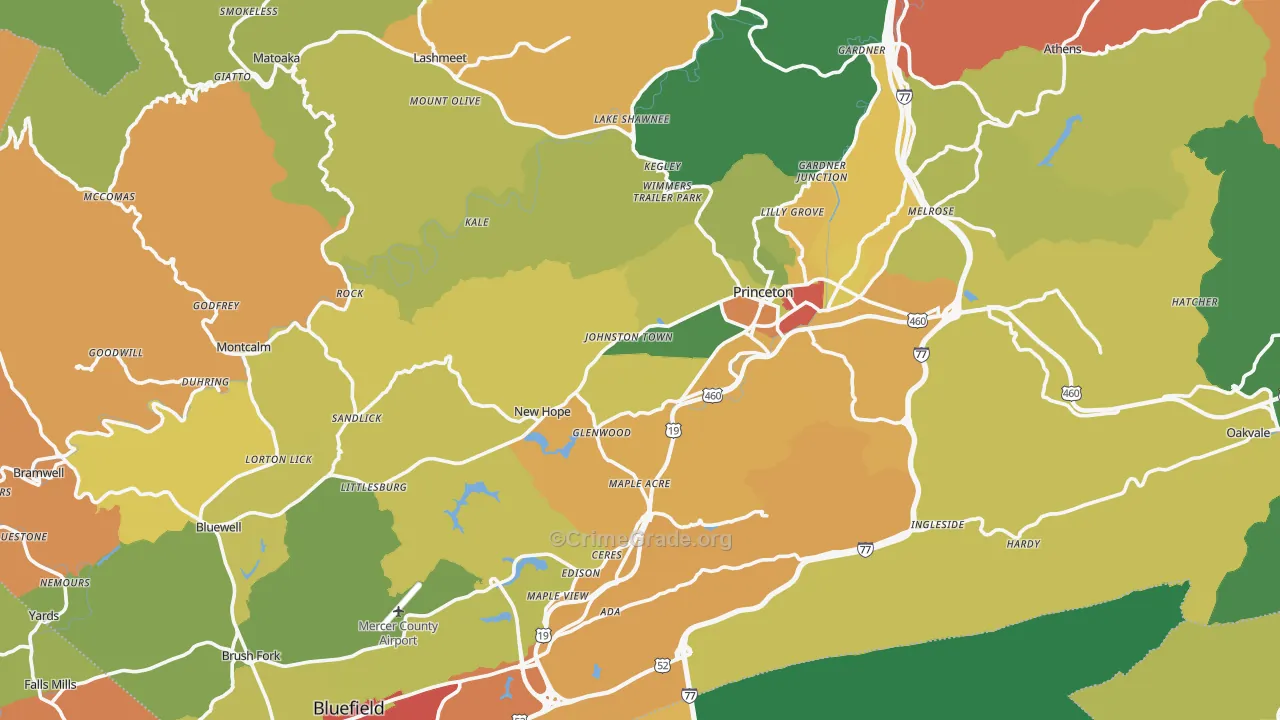 Mercer County, WV Map of Theft Rates