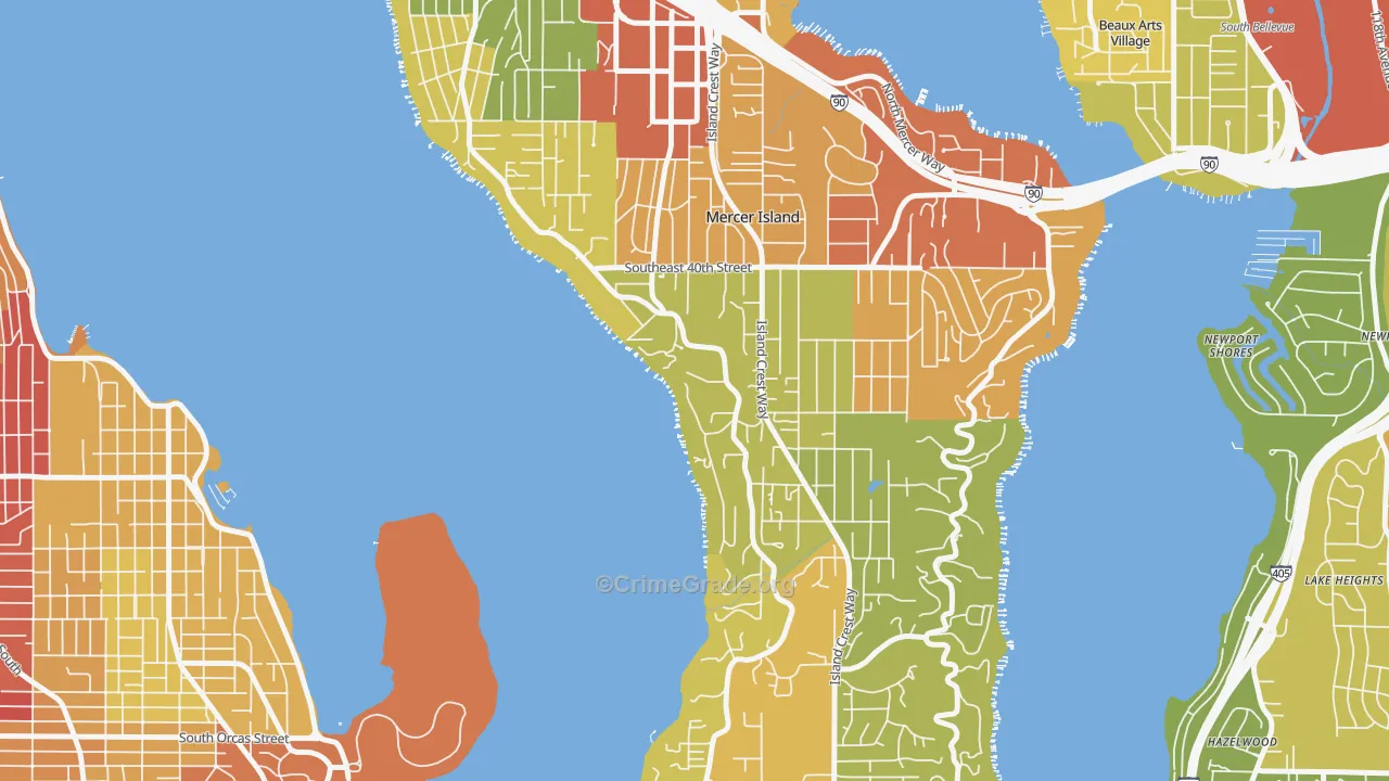 Mercer Heights, Mercer Island, WA Map of Theft Rates
