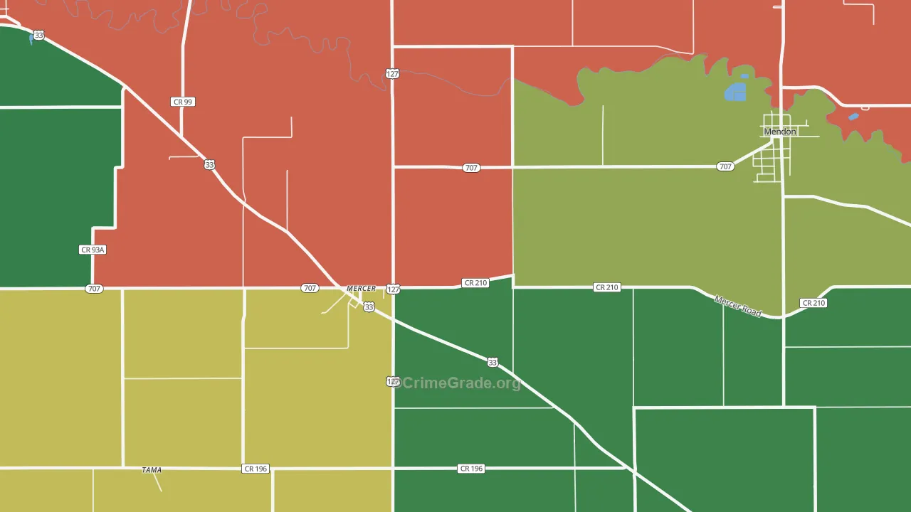 Mercer, OH Map of Theft Rates