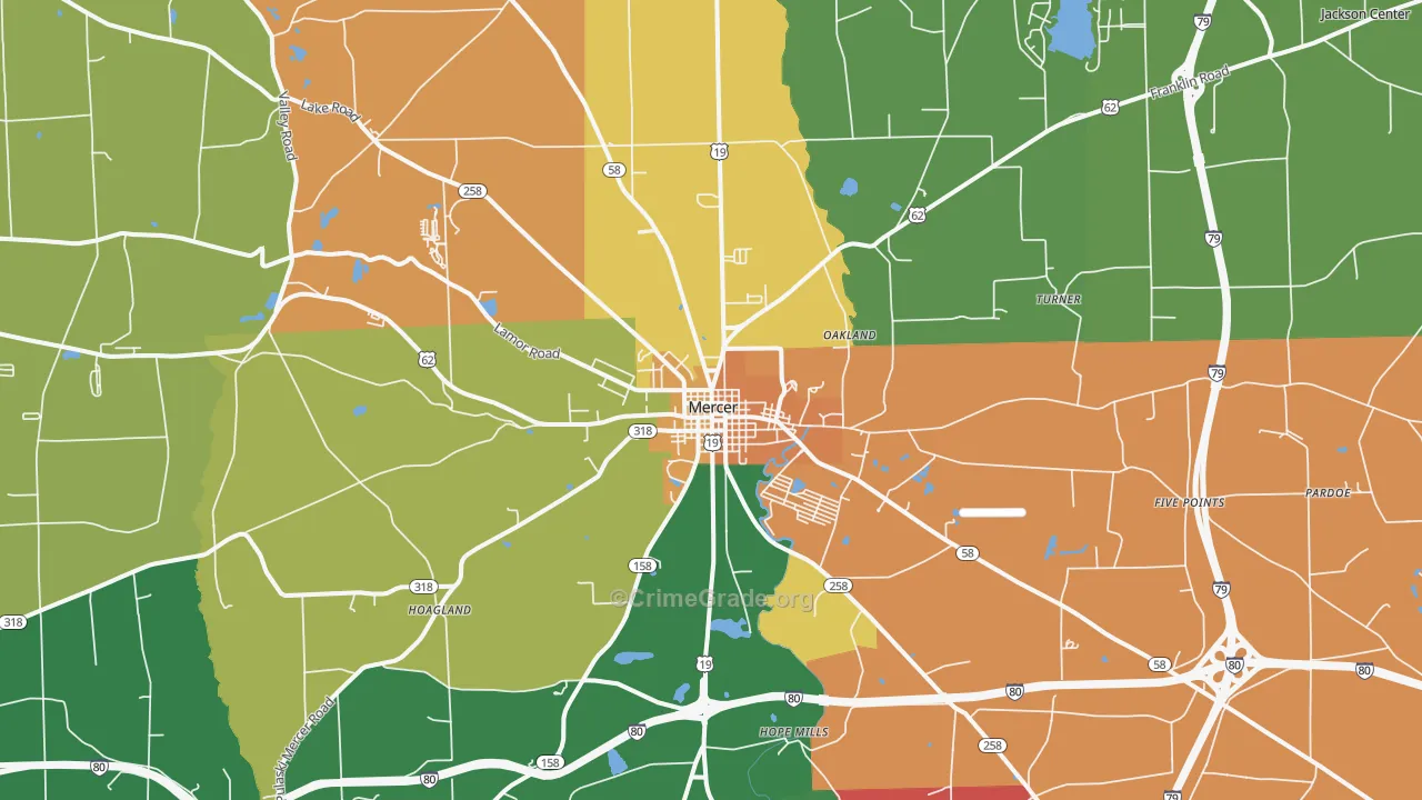 Mercer, PA Map of Theft Rates