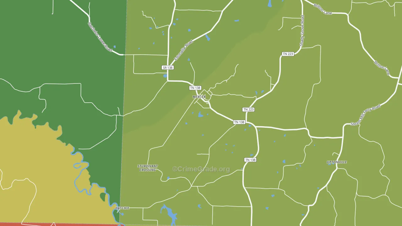 Mercer, TN Map of Theft Rates