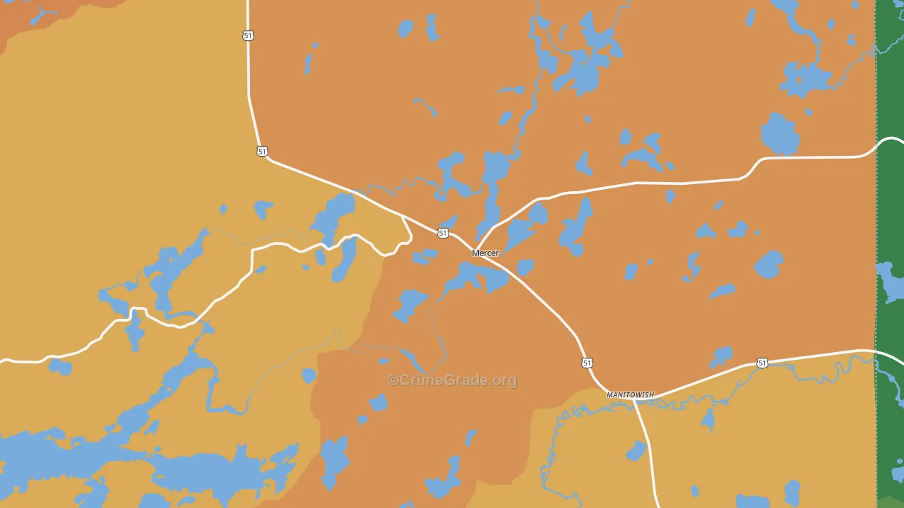 Mercer, WI Map of Theft Rates