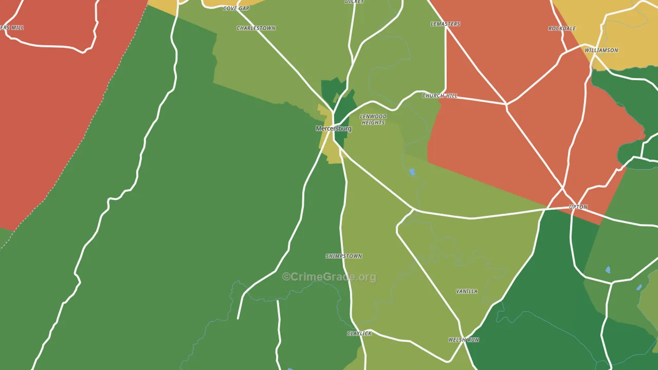 Mercersburg, PA Map of Theft Rates