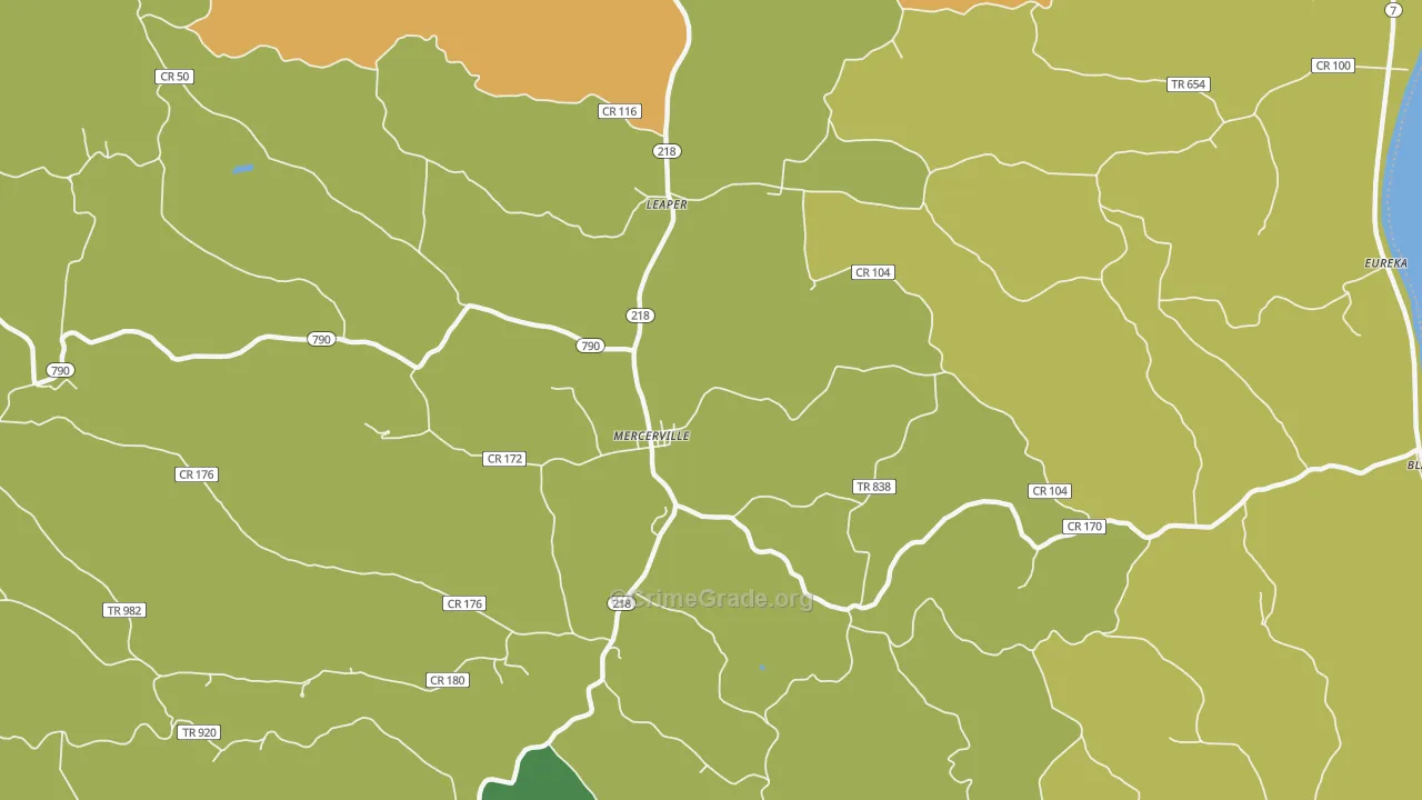 Mercerville, OH Map of Theft Rates