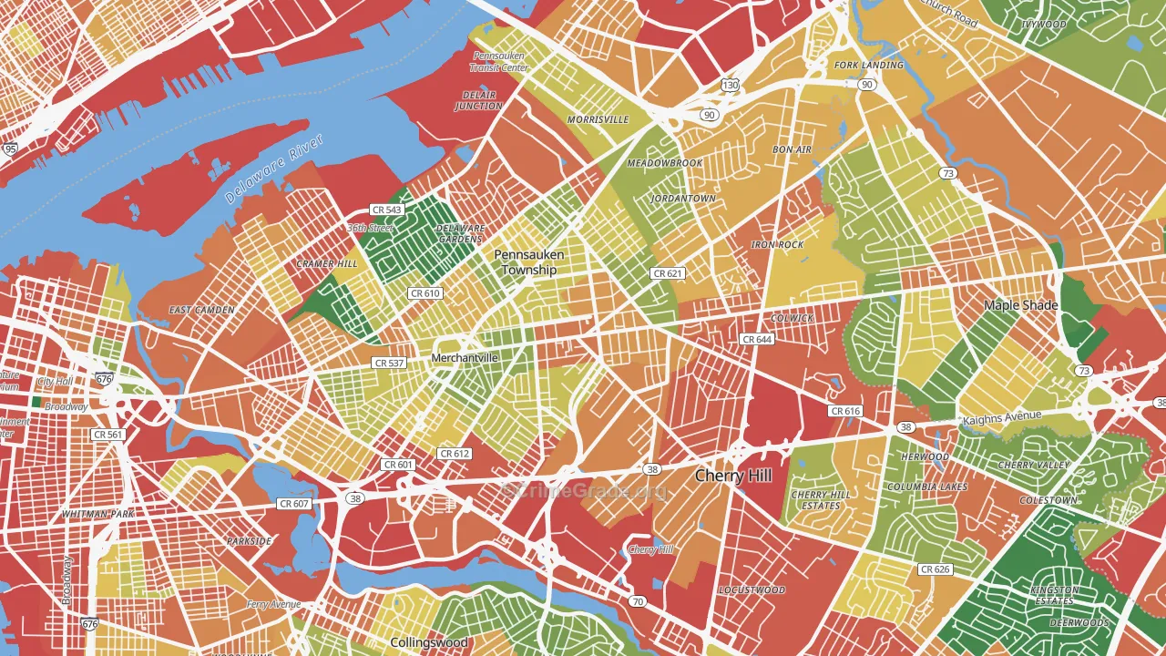 Merchantville, NJ Map of Theft Rates