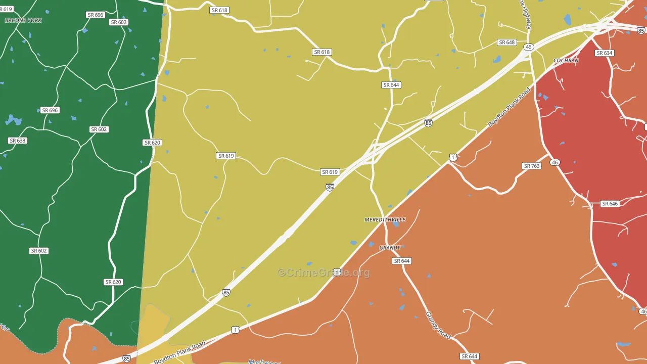 Meredithville, VA Map of Theft Rates
