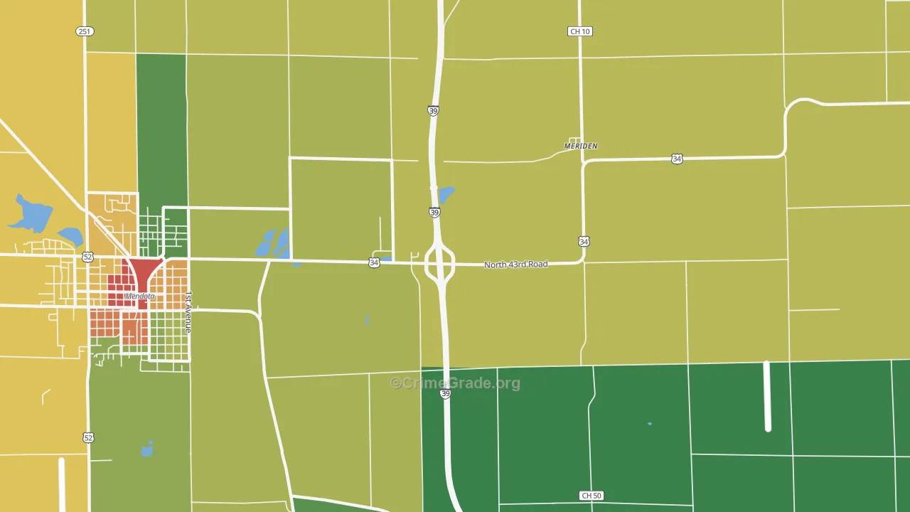 Meriden, IL Map of Theft Rates