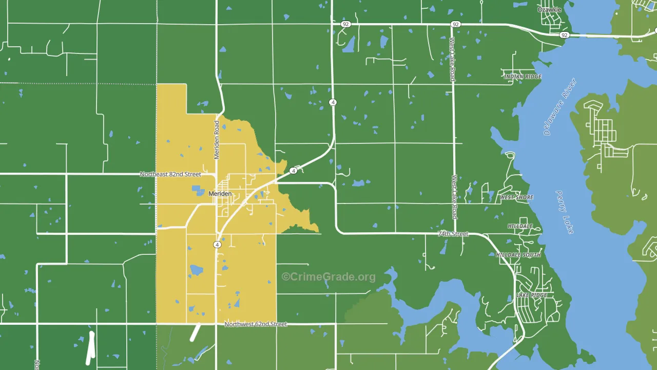 Meriden, KS Map of Theft Rates