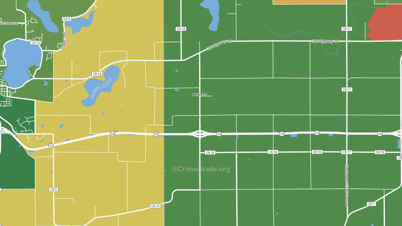 Meriden, MN Map of Theft Rates