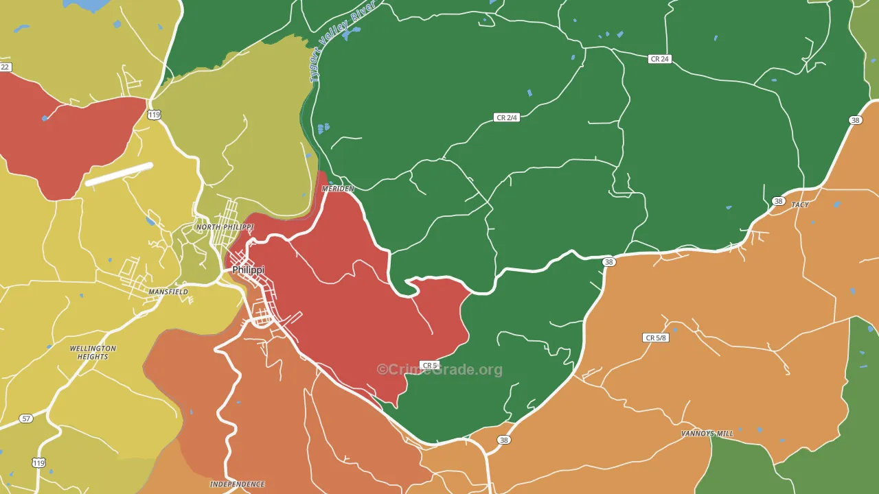 Meriden, WV Map of Theft Rates