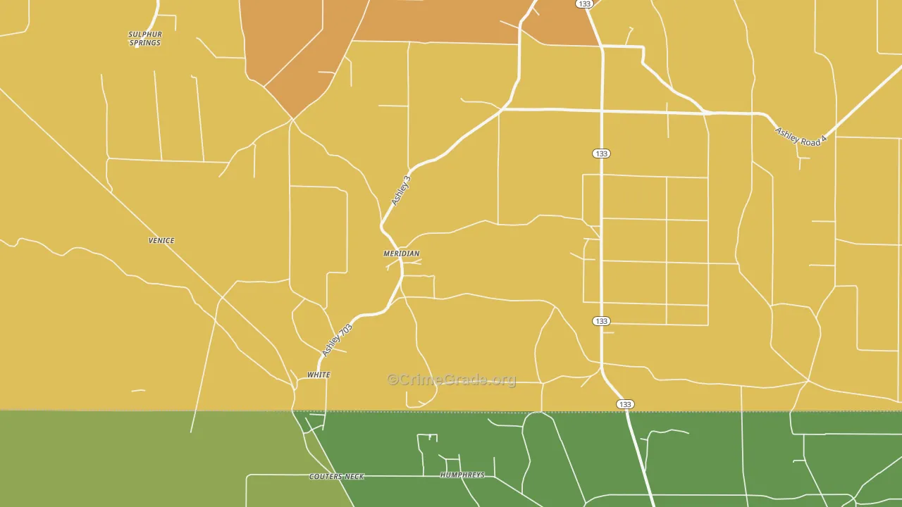 Meridian, AR Map of Theft Rates