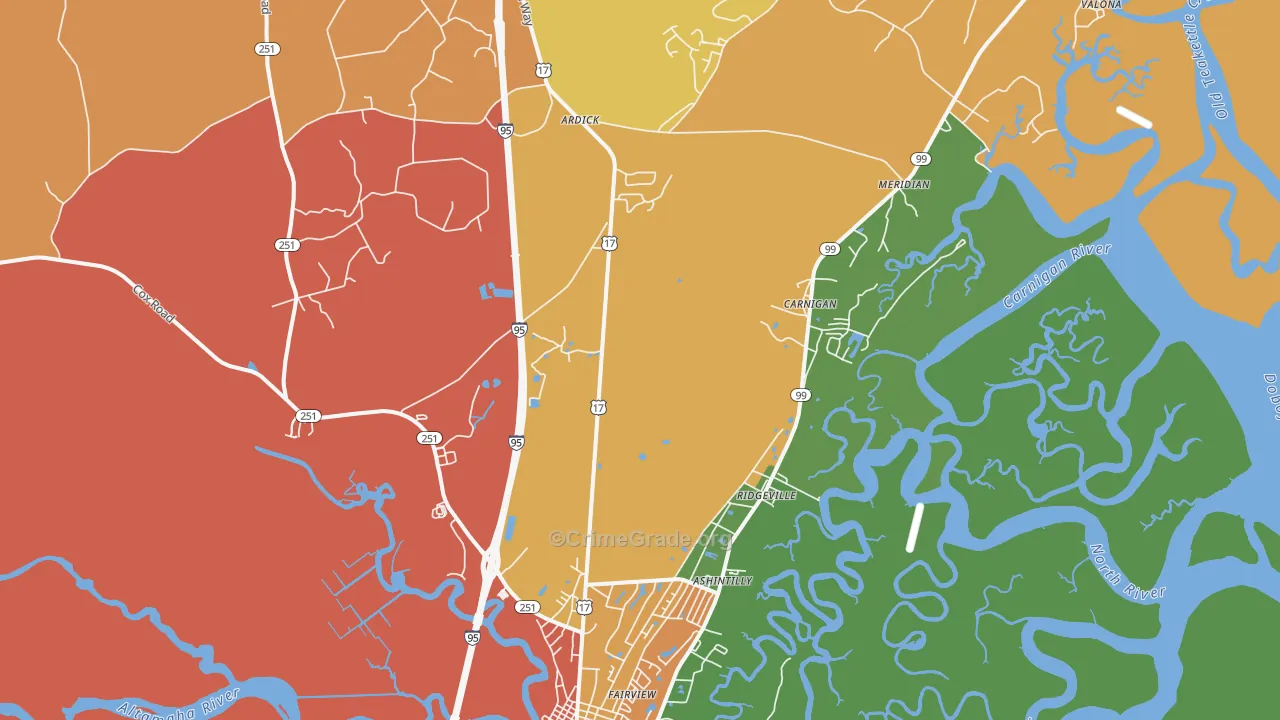 Meridian, GA Map of Theft Rates