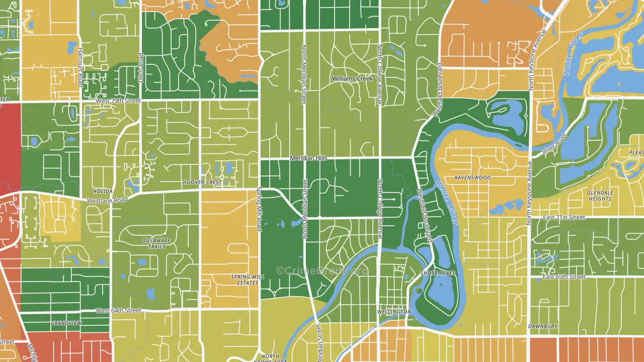 Meridian Hills, IN Map of Theft Rates