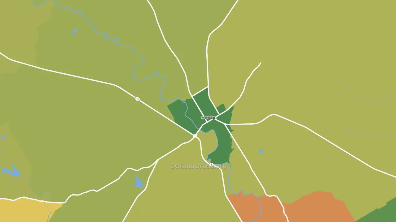Meridian, TX Map of Theft Rates