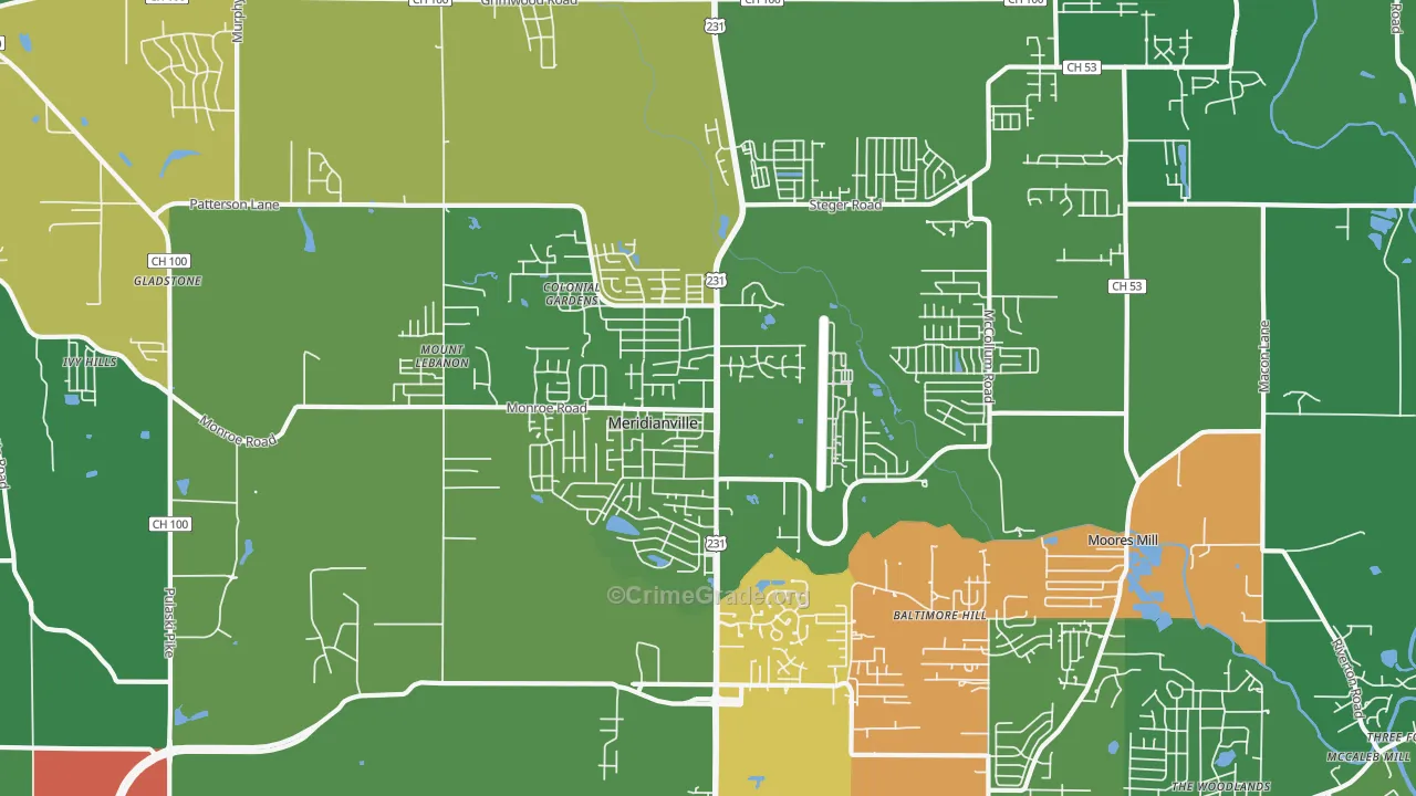 Meridianville, AL Map of Theft Rates