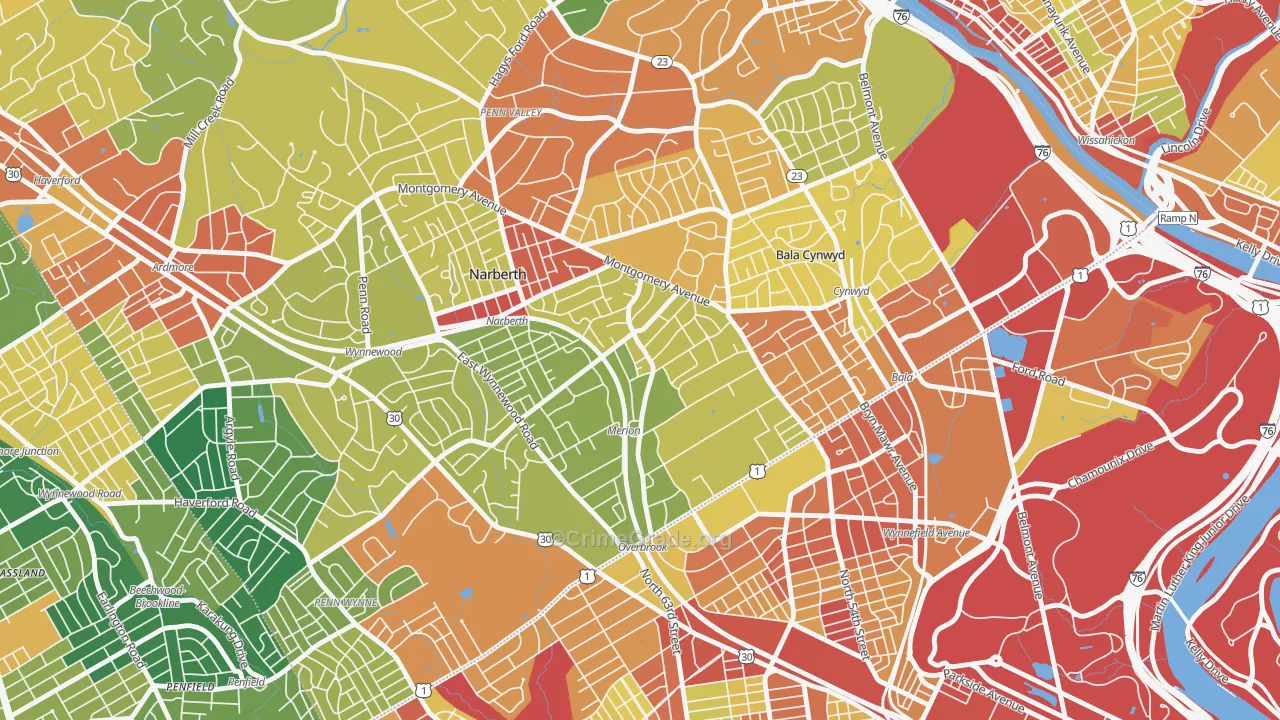 Merion Station, PA Map of Theft Rates