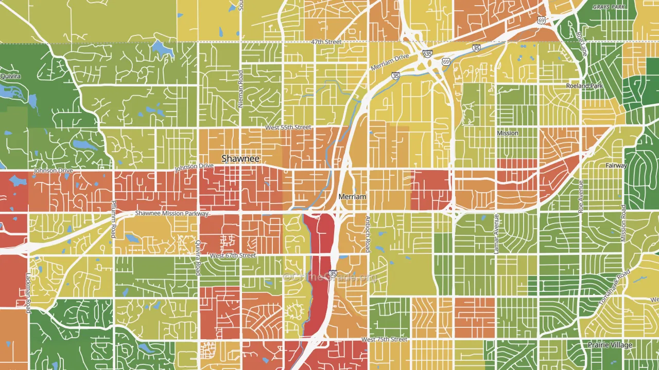 Merriam, KS Map of Theft Rates