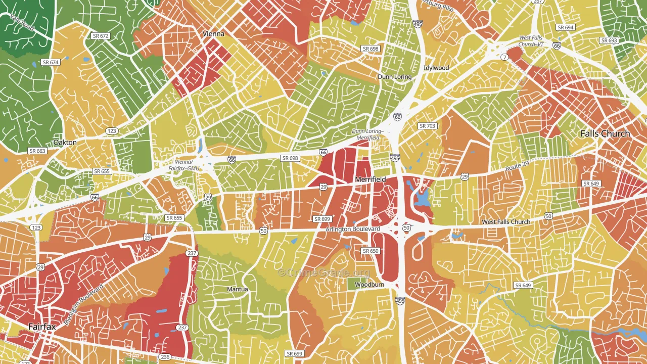 Merrifield, Fairfax, VA Map of Theft Rates