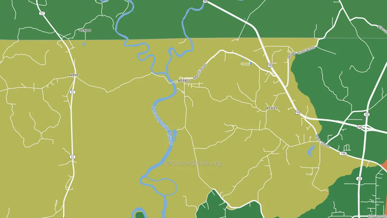 Merrill, MS Map of Theft Rates