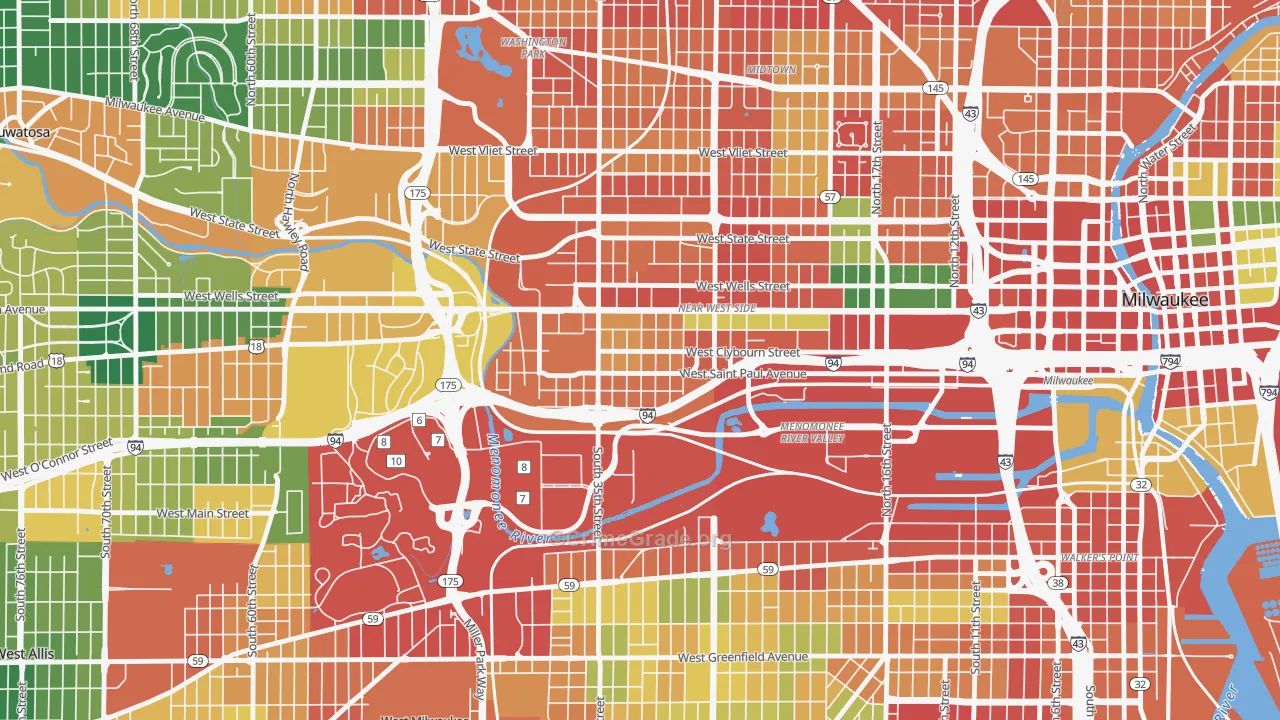 Merrill Park, Milwaukee, WI Map of Theft Rates