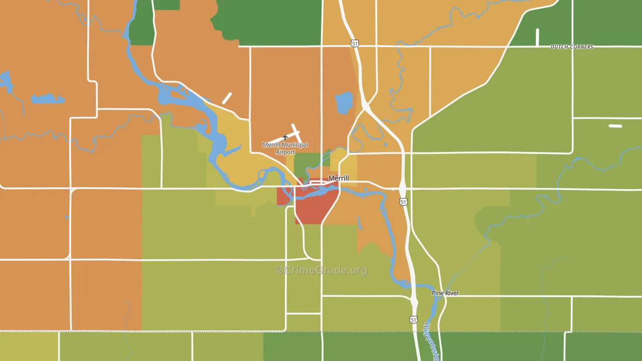 Merrill, WI Map of Theft Rates